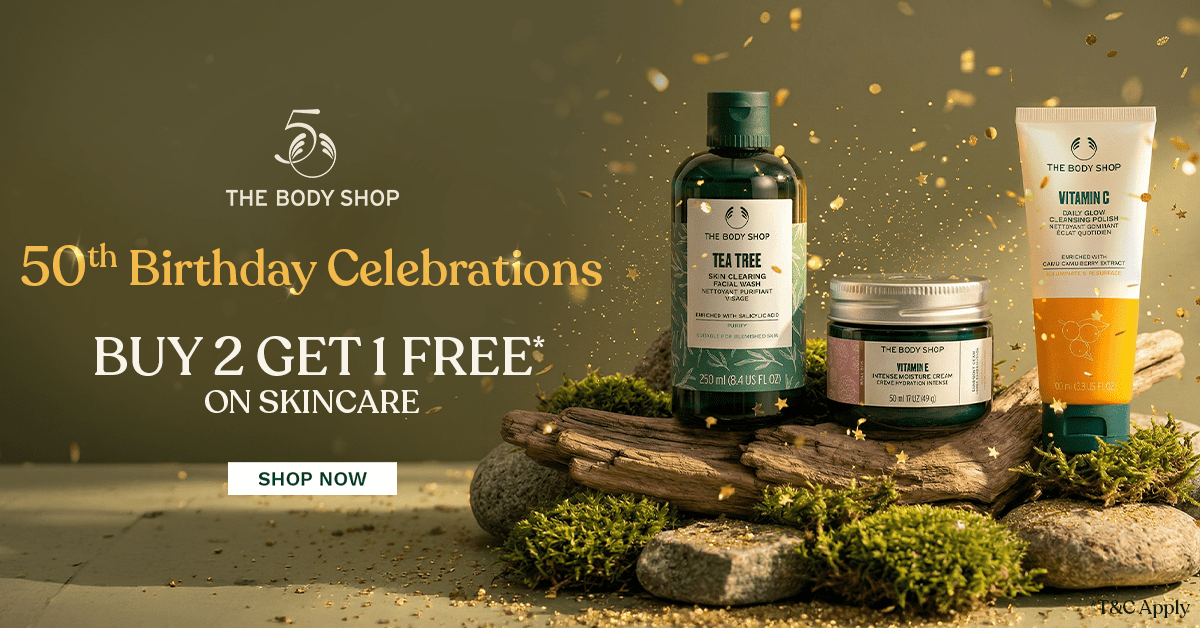 The Body Shop Buy 2 Get 1 Free Offer on Skincare Products